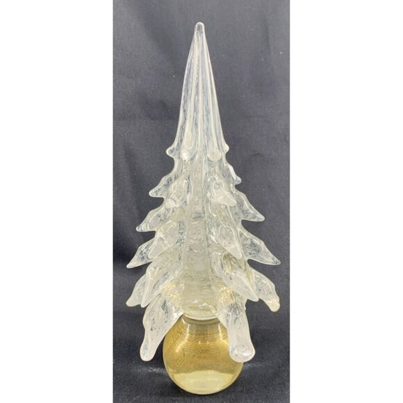 Murano Glass Christmas Tree 8" Tall Clear White Gold Handcrafted - Picture 4 of 8